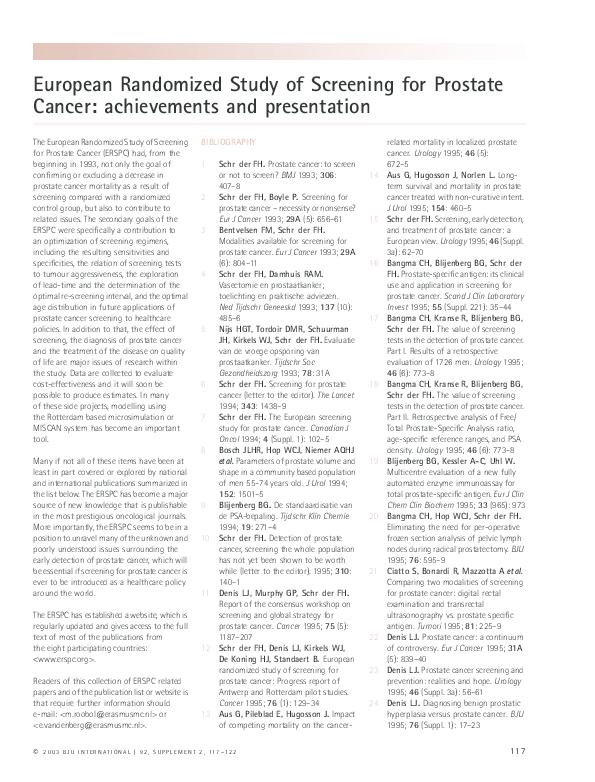 (PDF) European Randomized Study of Screening for Prostate Cancer ...
