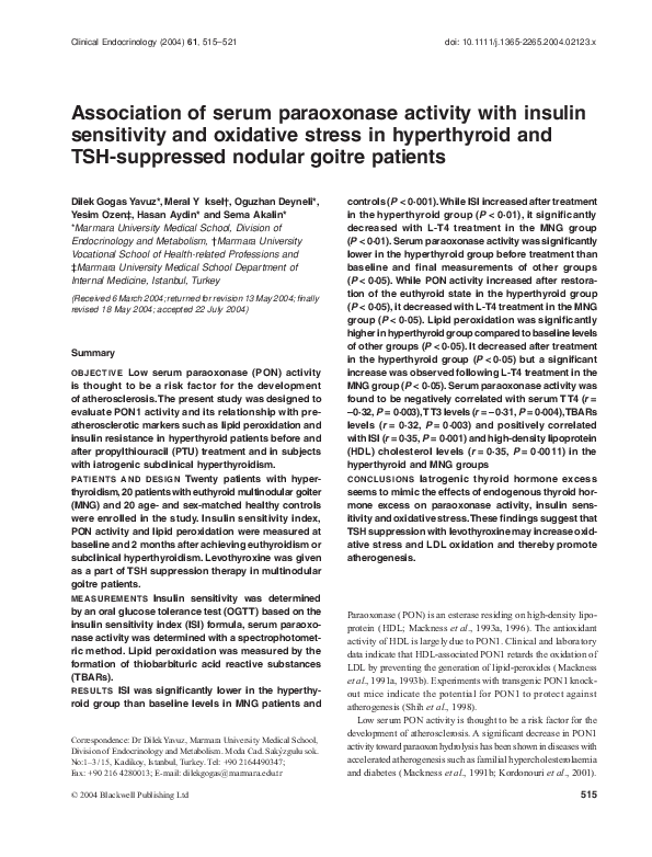 (PDF) Association of serum paraoxonase activity with insulin ...