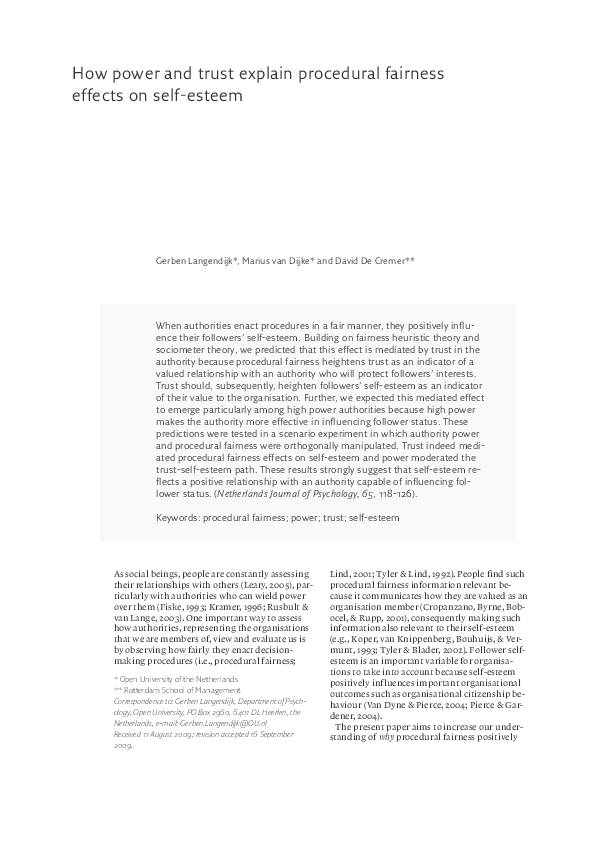 (PDF) How power and trust explain procedural fairness effects on self ...