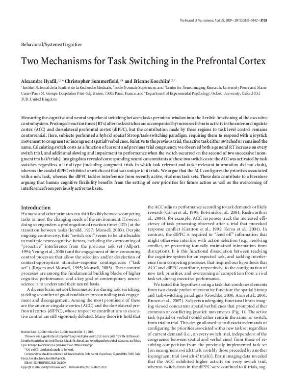 (PDF) Two Mechanisms for Task Switching in the Prefrontal Cortex