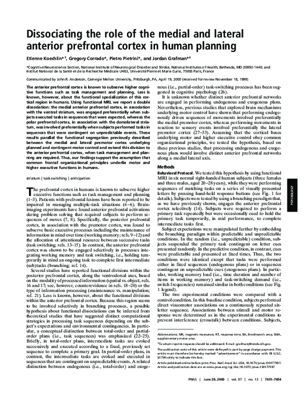 (PDF) Dissociating the role of the medial and lateral anterior ...