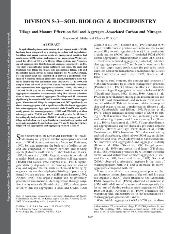 (PDF) Tillage and Manure Effects on Soil and Aggregate-Associated ...