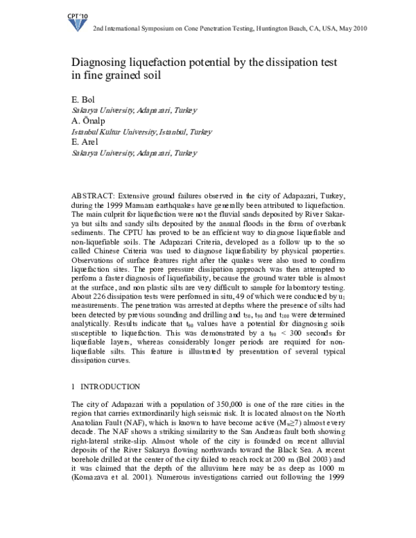 (PDF) Diagnosing liquefaction potential by the dissipation test in fine ...