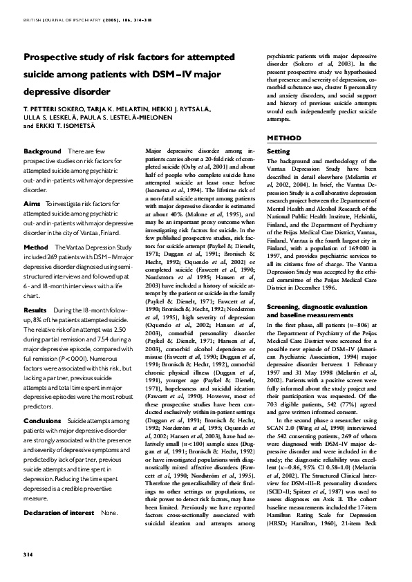 (PDF) Prospective study of risk factors for attempted suicide among ...