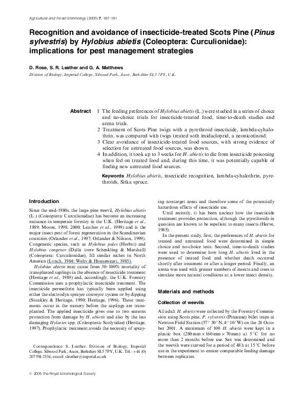 (PDF) Recognition and avoidance of insecticide-treated Scots Pine ...