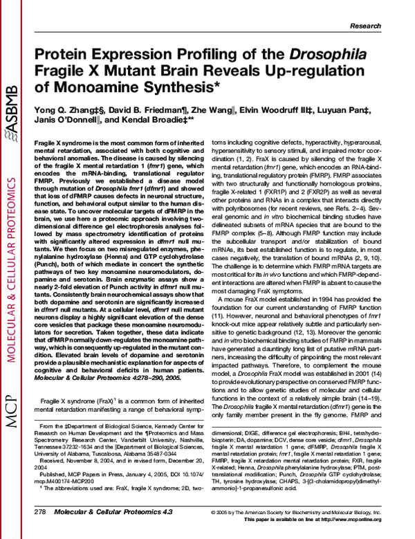 (PDF) Protein Expression Profiling of the Drosophila Fragile X Mutant ...