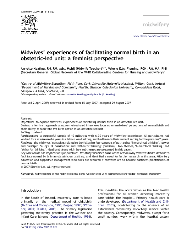 (PDF) Midwives’ experiences of facilitating normal birth in an ...