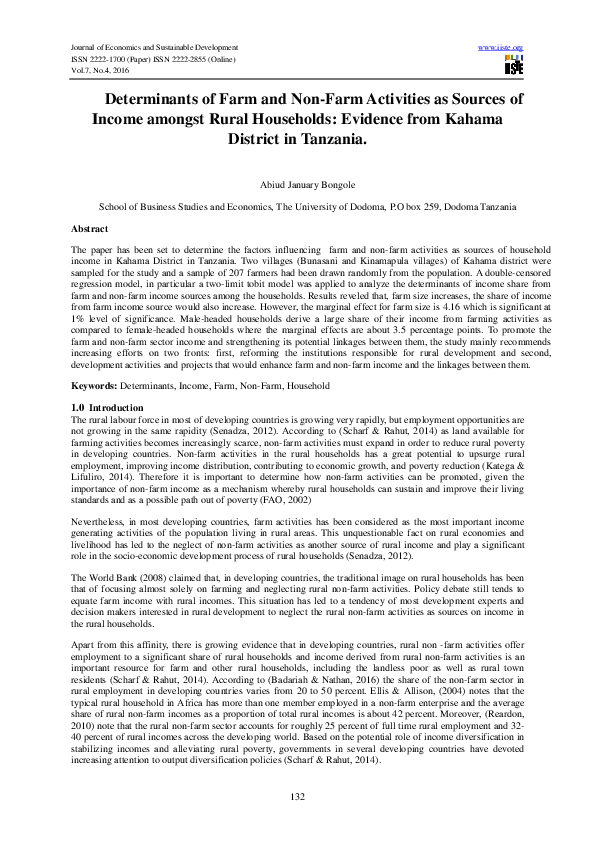 (PDF) Determinants of Farm and NonFarm Activities as Sources of