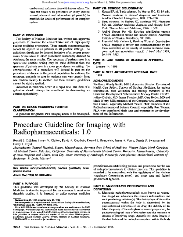 (PDF) Procedure guideline for imaging with radiopharmaceuticals : 1-0