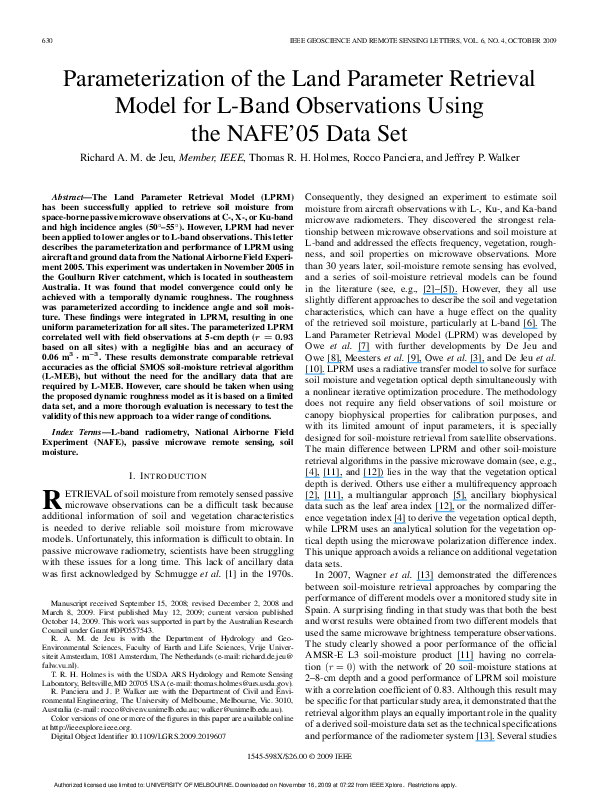 (PDF) Parameterization of the Land Parameter Retrieval Model for L-Band ...