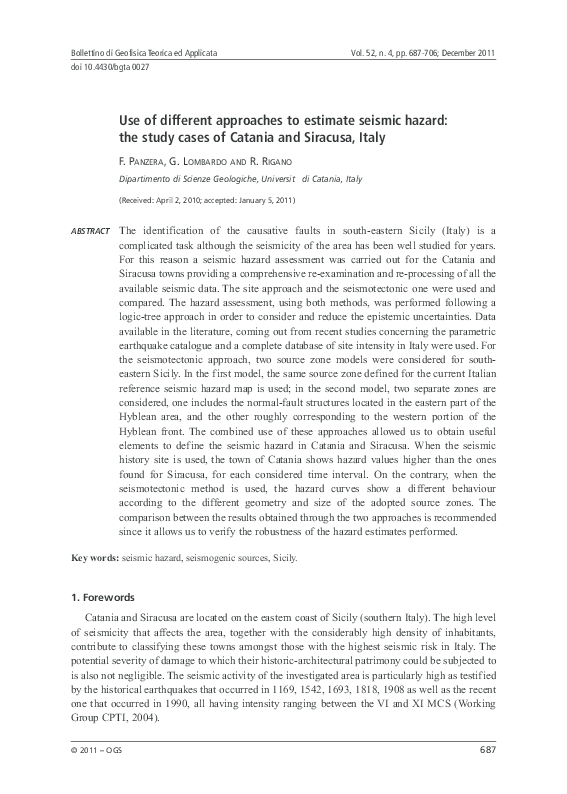 (PDF) Use of different approaches to estimate seismic hazard: the study ...