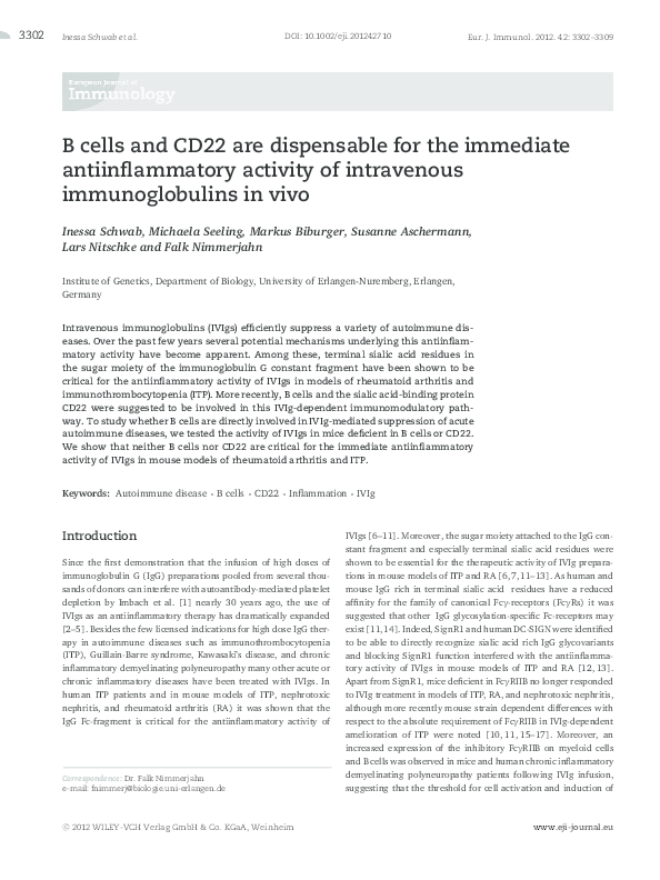 (PDF) B cells and CD22 are dispensable for the immediate ...