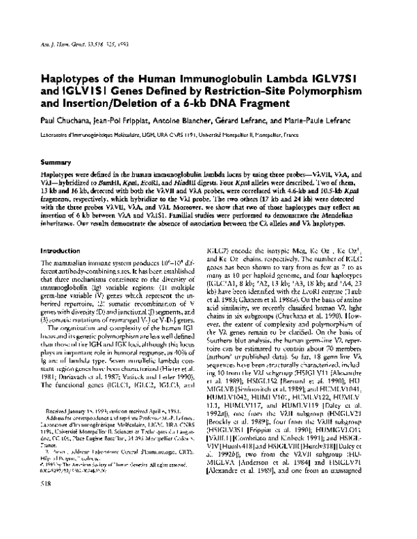  pdf haplotypes of the human immunoglobulin lambda iglv7s1 and iglv1s1