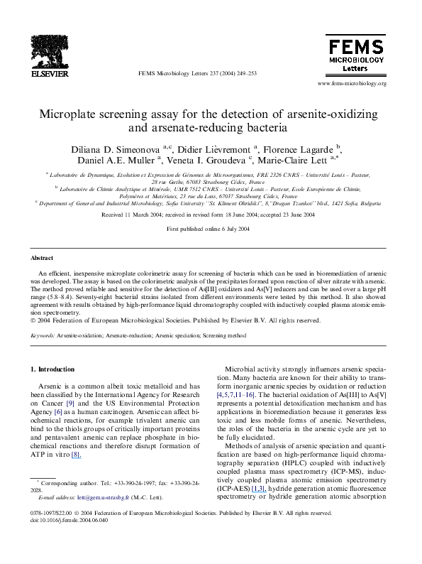 (PDF) Microplate screening assay for the detection of arsenite