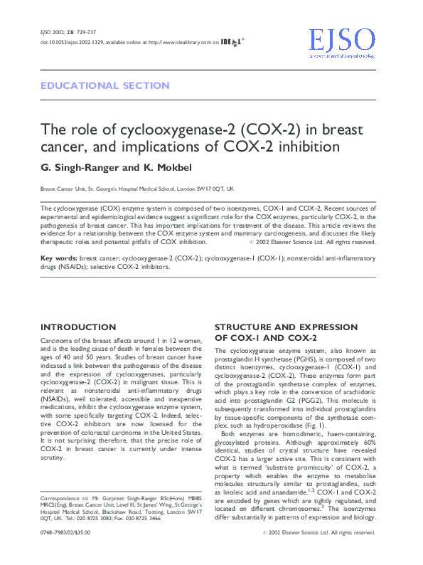 (PDF) The role of cyclooxygenase-2 (COX-2) in breast cancer, and ...