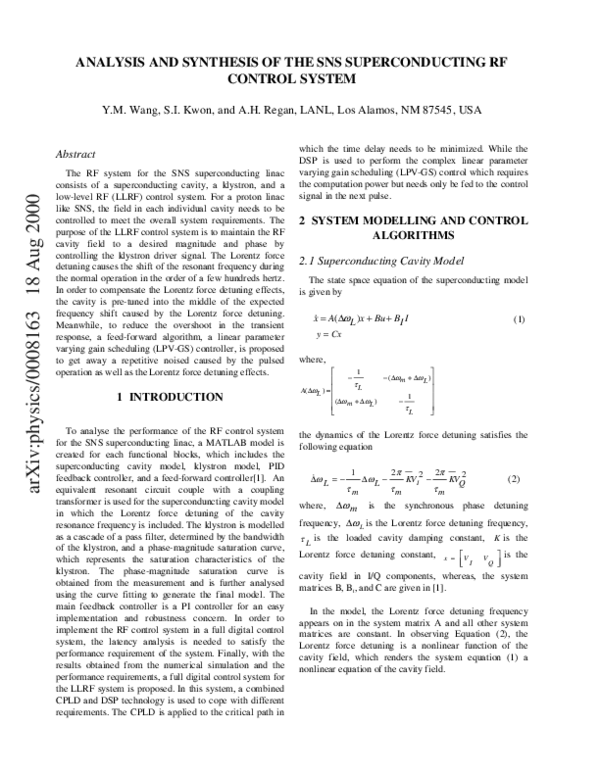 (PDF) Analysis and Synthesis of the SNS Superconducting RF Control System