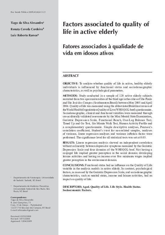 (PDF) Factors associated to quality of life in active elderly