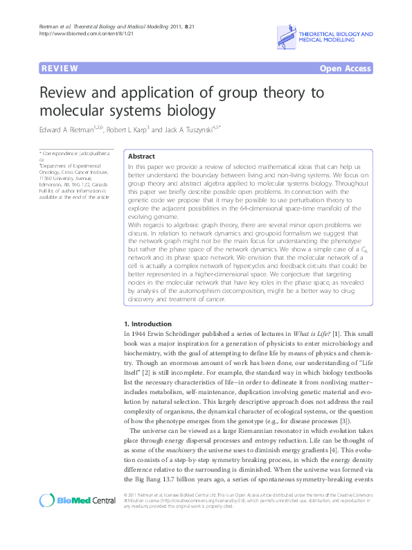 (PDF) Review and application of group theory to molecular systems