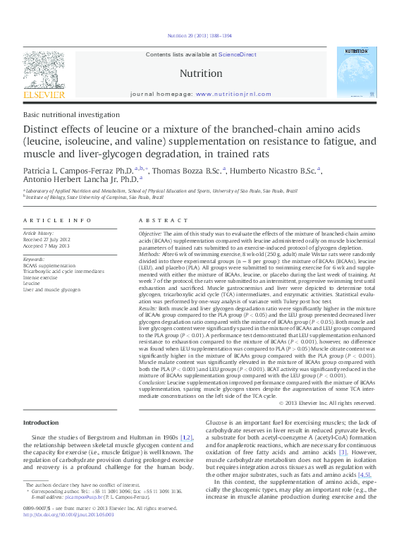 (PDF) Distinct effects of leucine or a mixture of the branched-chain ...