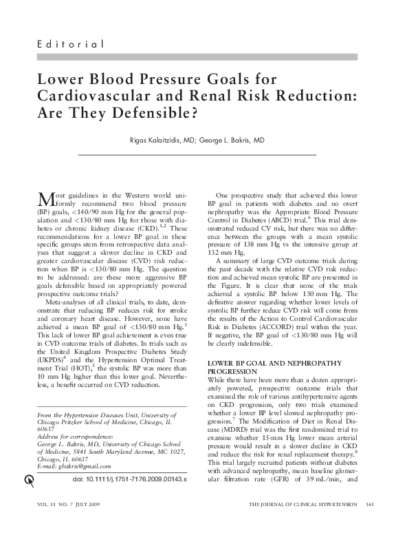 (PDF) Lower Blood Pressure Goals for Cardiovascular and Renal Risk ...