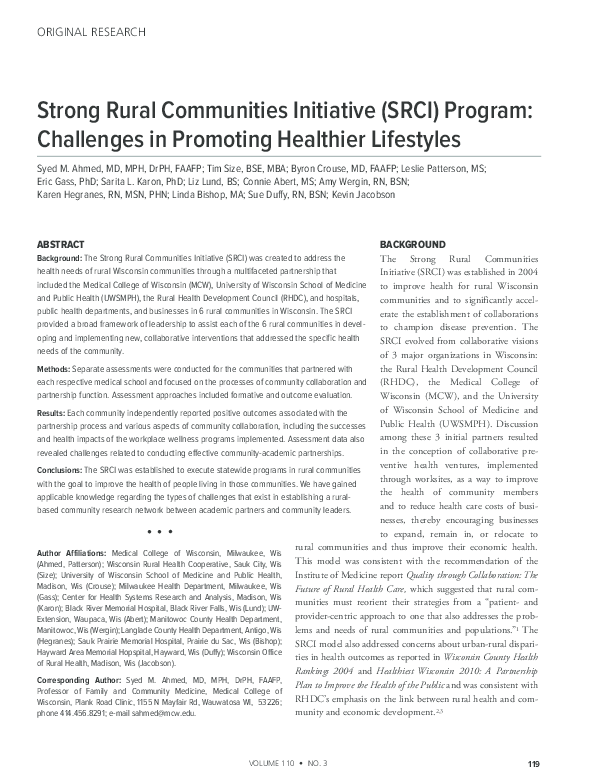 (PDF) Strong Rural Communities Initiative (SRCI) program: challenges in ...
