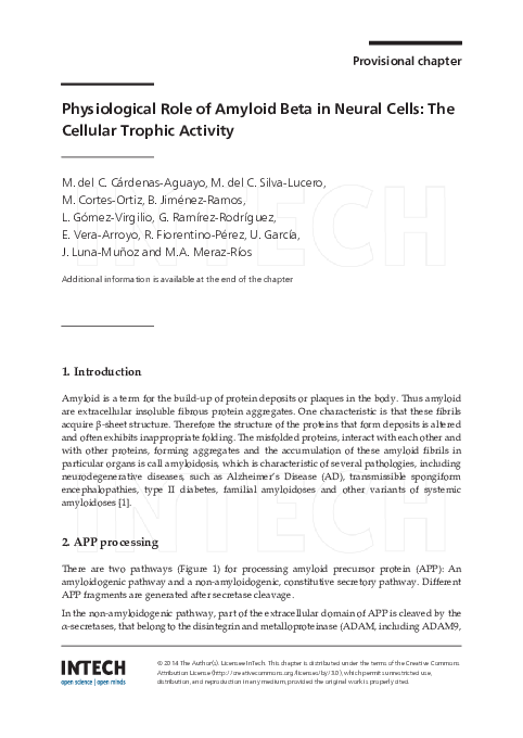 (PDF) Physiological Role of Amyloid Beta in Neural Cells: The Cellular ...