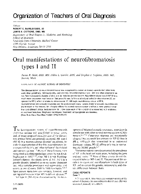 (PDF) Oral manifestations of neurofibromatosis types I and II