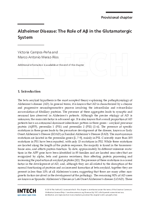 (PDF) Alzheimer Disease: The Role of Aβ in the Glutamatergic System
