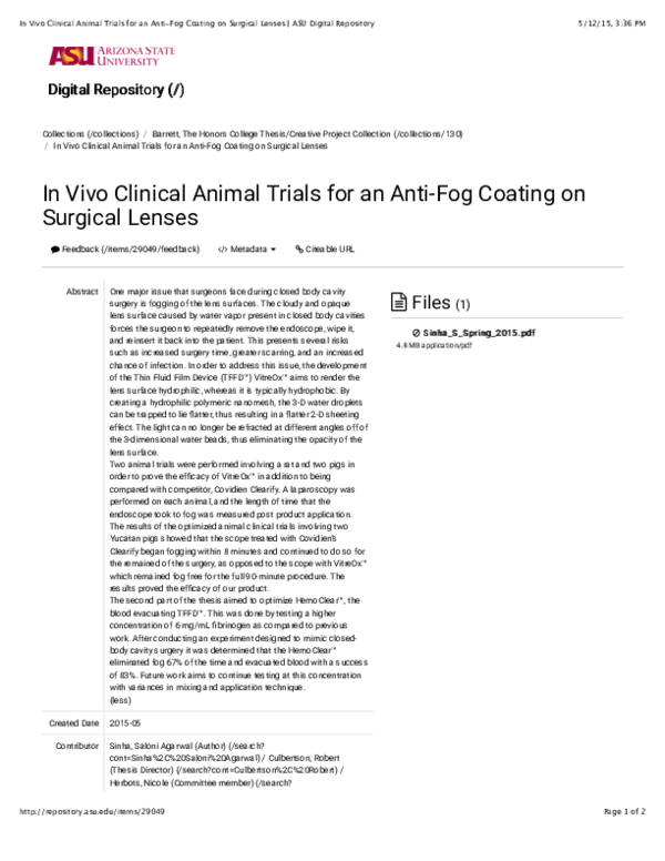 Pdf In Vivo Clinical Animal Trials For An Anti Fog Coating On Surgical Lenses Nicole Herbots Academia Edu
