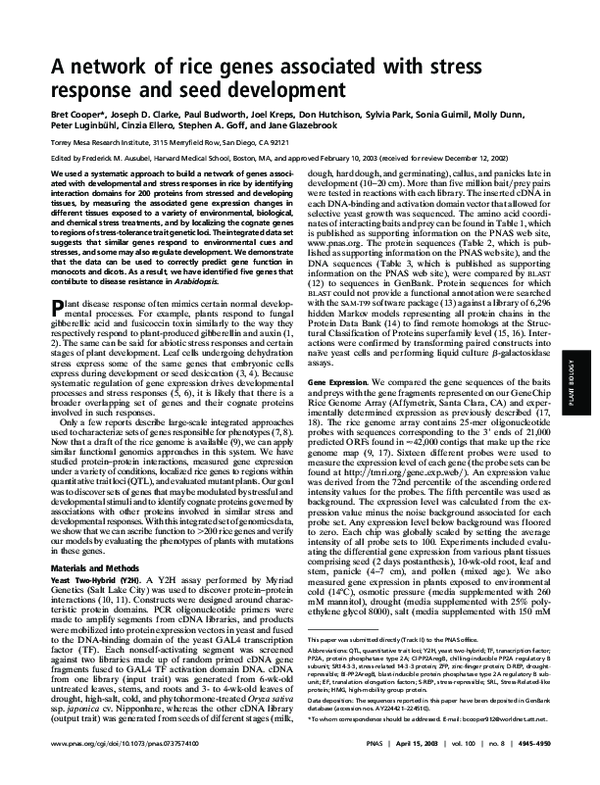 (PDF) A network of rice genes associated with stress response and seed ...
