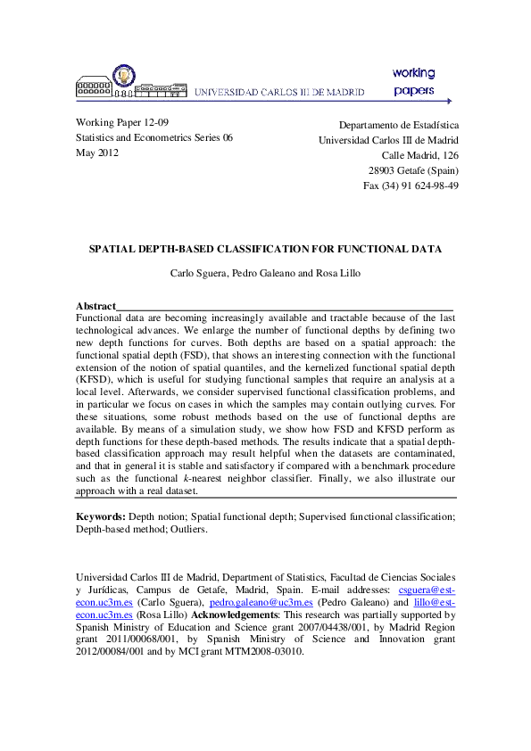 (PDF) Spatial depth-based classification for functional data