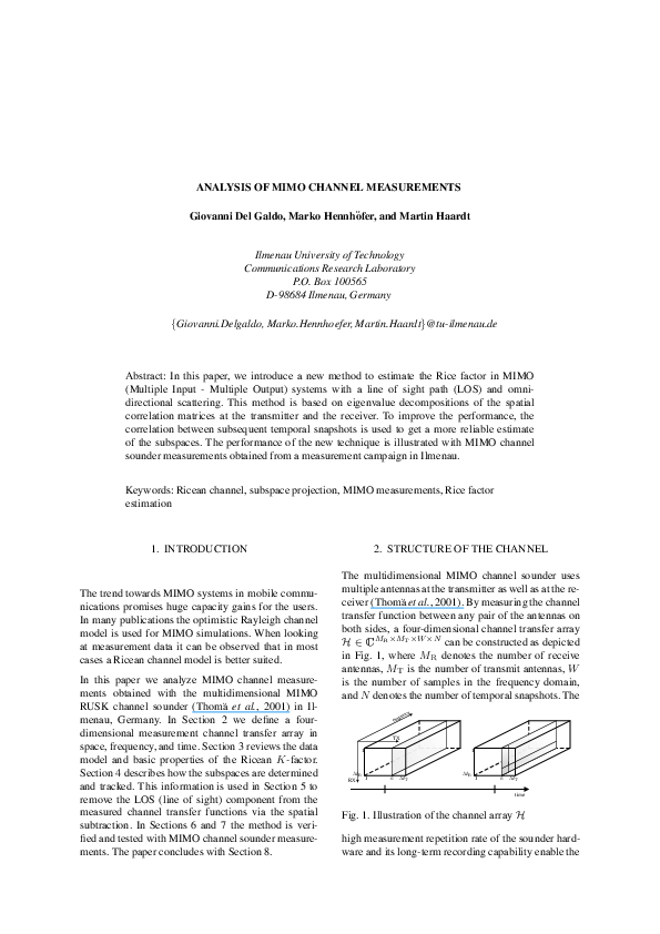 (PDF) Analysis of MIMO channel measurements
