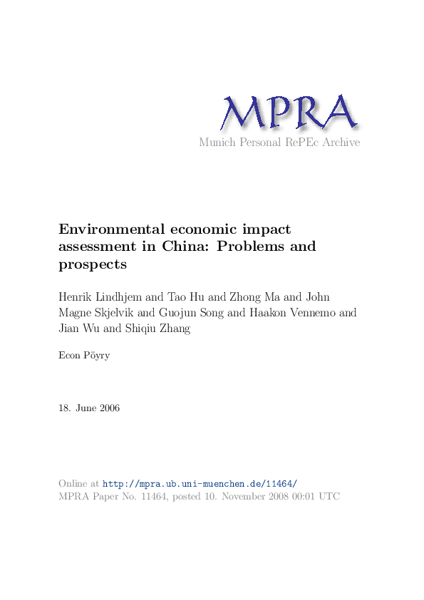 (PDF) Environmental economic impact assessment in China Problems and