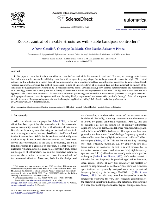 (PDF) Robust control of flexible structures with stable bandpass ...