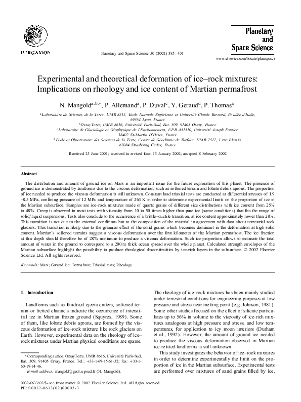 (PDF) Experimental and theoretical deformation of ice–rock mixtures ...