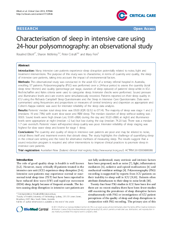 (PDF) Characterisation of sleep in intensive care using 24-hour ...