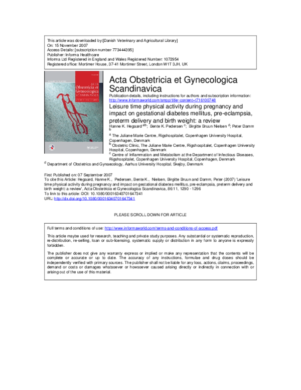 (PDF) Leisure time physical activity during pregnancy and impact on ...
