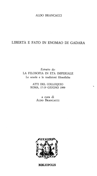 (PDF) Libertà e fato in Enomao di Gadara, in La filosofia in età