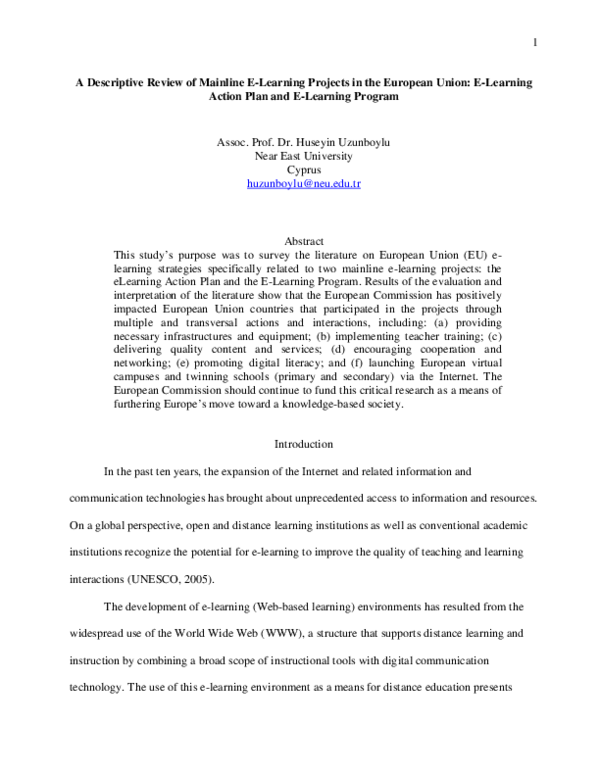 (PDF) A Descriptive Review of Mainline E-Learning Projects in the ...