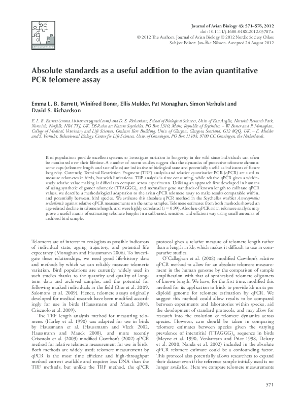 (PDF) Absolute standards as a useful addition to the avian quantitative ...