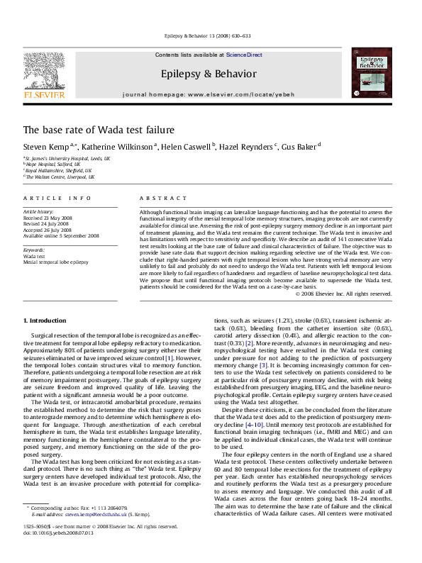 (PDF) The base rate of Wada test failure