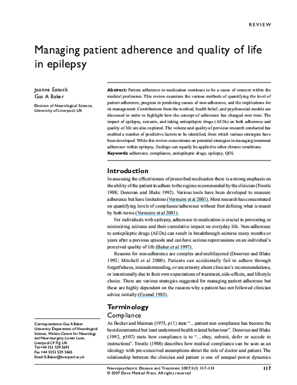 (PDF) Managing patient adherence and quality of life in epilepsy