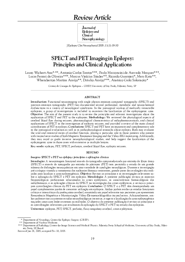 (PDF) SPECT and PET Imaging in epilepsy: principles and clinical ...