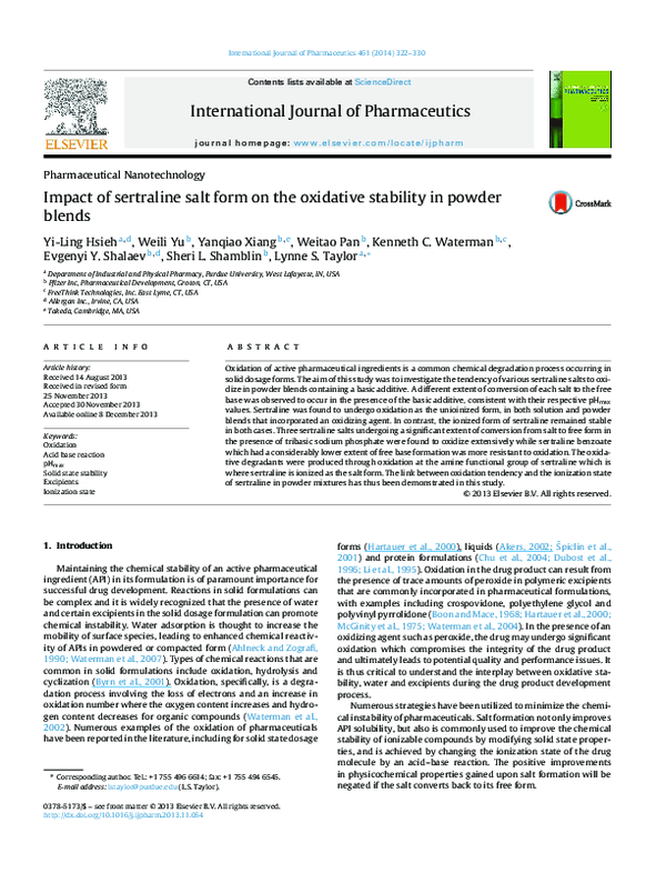 (PDF) Impact of sertraline salt form on the oxidative stability in ...
