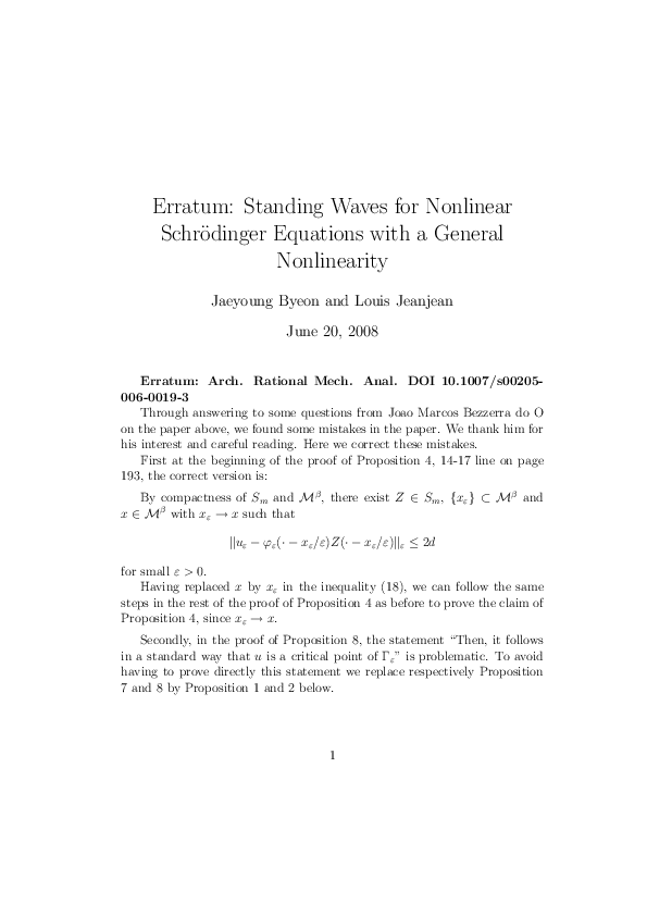 (PDF) Standing Waves for Nonlinear Schrödinger Equations with a General ...