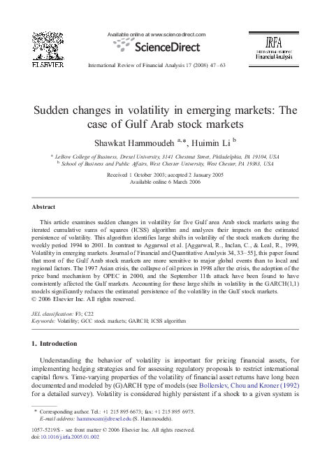 (PDF) Sudden changes in volatility in emerging markets: The case of ...