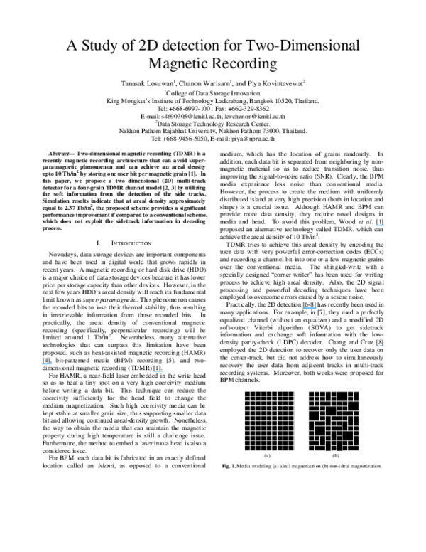 (PDF) A Study of 2D detection for Two-Dimensional Magnetic Recording