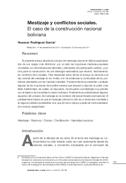 (PDF) Mestizaje y conflictos sociales. El caso de la construcción ...