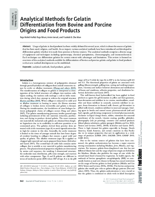 (PDF) Analytical Methods for Gelatin Differentiation from Bovine and
