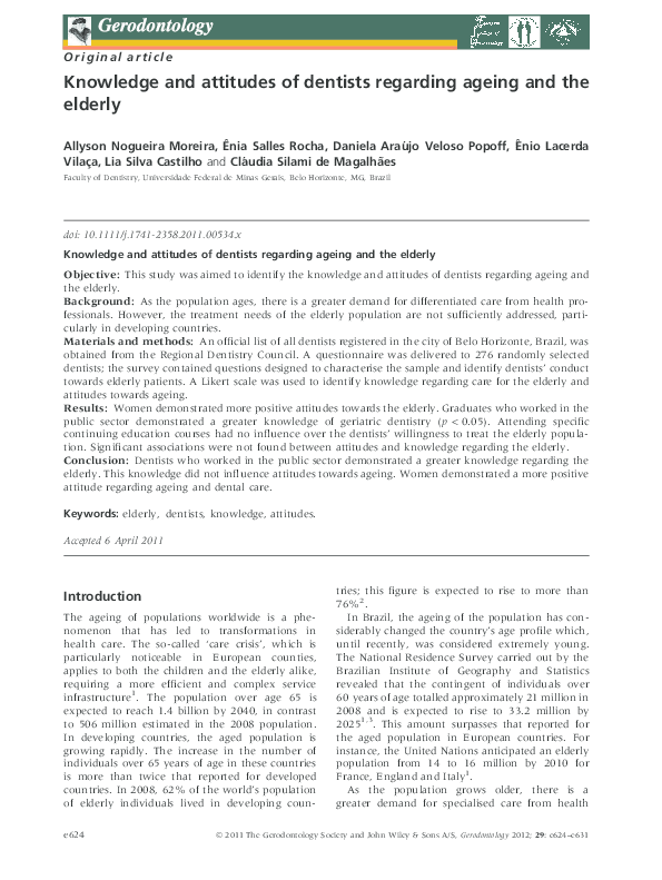 (PDF) Knowledge and attitudes of dentists regarding ageing and the elderly